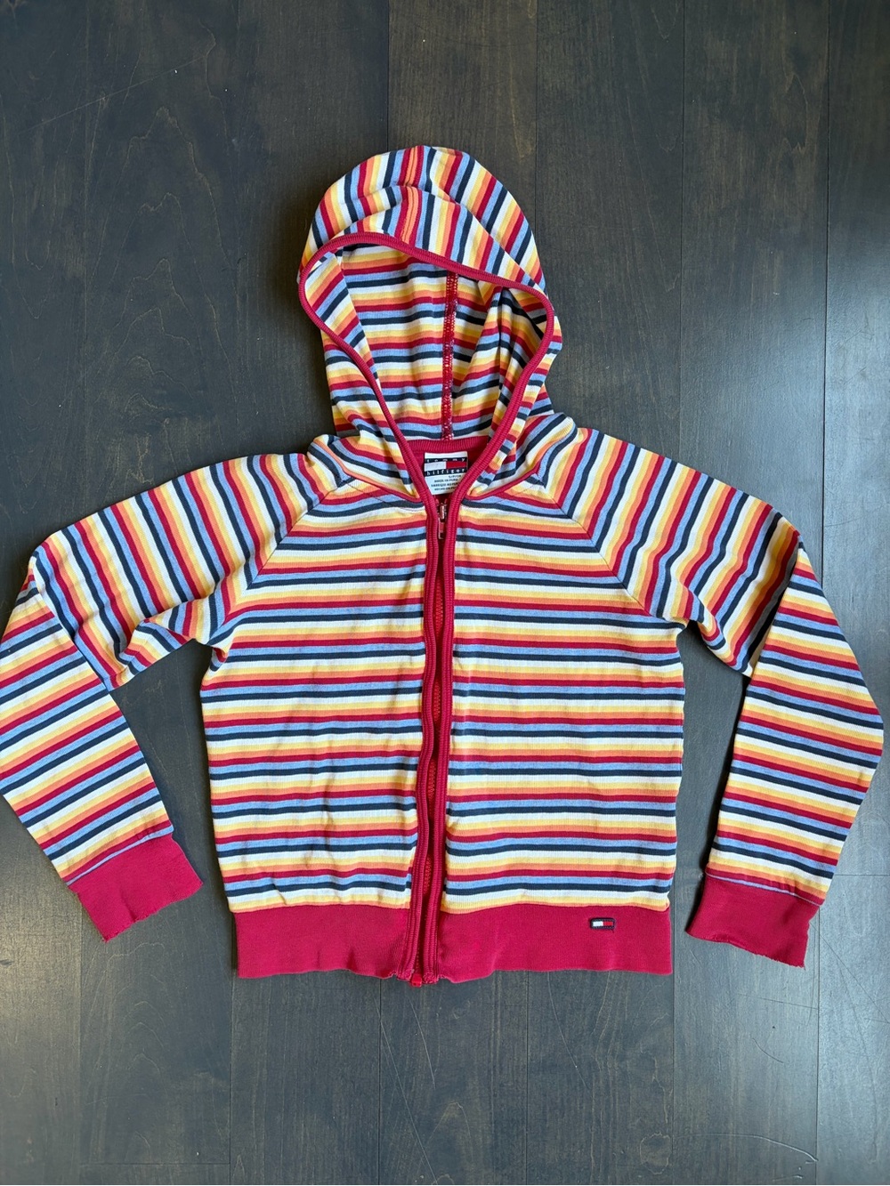 Y2K Tommy Hilfiger Kids Striped Zip Hoodie Size Small